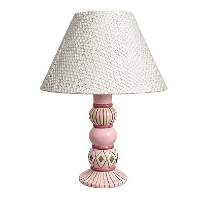 Abajur Cêramica 3 Bolas Rosa - Com Cúpula