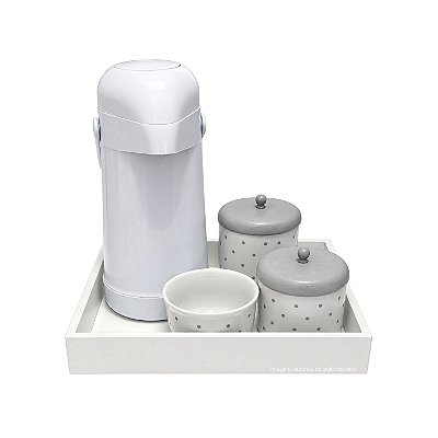 Kit Higiene De Cerâmica 5 Peças Cinza Poá - Peça De Mostruário - prontaentrega