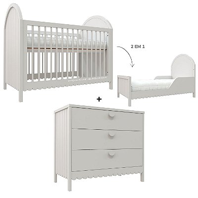 Cojunto Berço 2 Em 1 E Cômoda Rococó - Branco