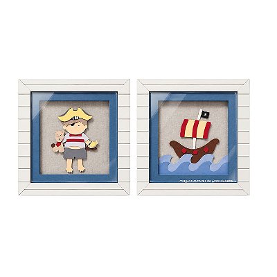Kit 2 Quadros Decorativos infantil Pirata/Barco - Peça De Mostruário - prontaentrega