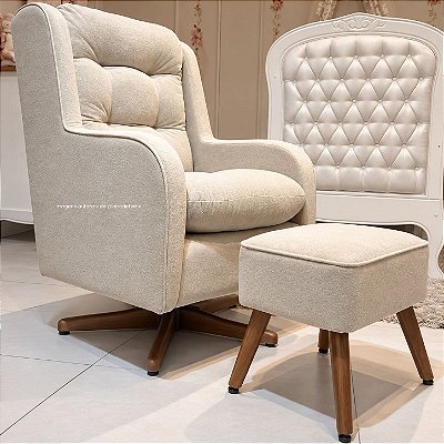 Poltrona De Amamentação Isadora Com Puff Maju - Tecido TB621 - Bouclê Bege - prontaentrega