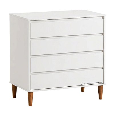 Cômoda Infantil 4 Gavetas Luny - Branco Com Nogueira