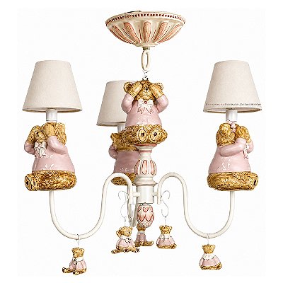 Lustre Ursas Einstein H 3 Braços / Rosa - Com 3 Cúpulas