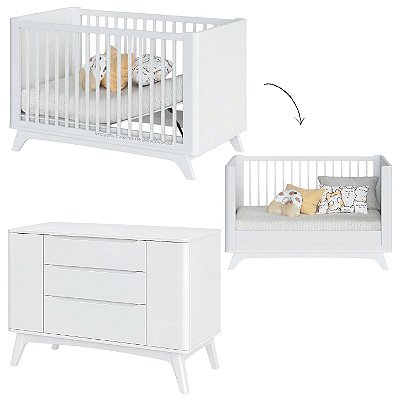 Conjunto Sambalelê - Berço 2 Em 1 + Cômoda 2 Portas - Branco