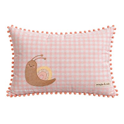 Almofada Bordada À Máquina Xadrez Rosa Caracol - Margaridas - 97-24