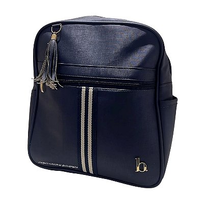 Mochila Infantil Azul Marinho Com Detalhe Branco - Peça De Mostruário - prontaentrega