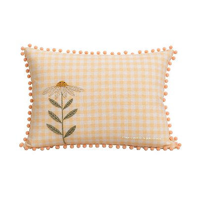 Almofada Decorativa Xadrez Bordada À Máquina Flor - Margaridas - 97-28