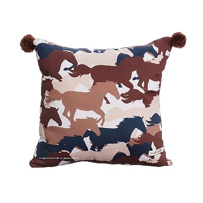Almofada Com Estampa De Cavalos E Pompom - Cavalos - 98-12