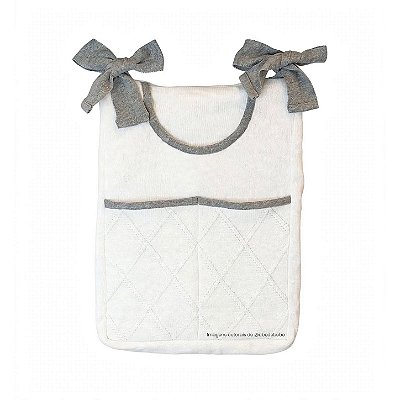 Porta-Treco em Tricô Branco - Trama Losango - Cinza New Grey
