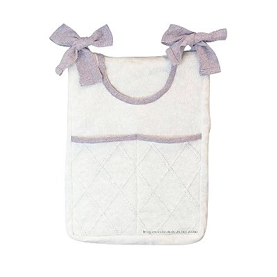 Porta-Treco em Tricô Branco - Trama Losango - Lilás Depeche