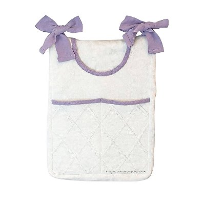 Porta-Treco em Tricô Branco - Trama Losango - Lilás Atlanta