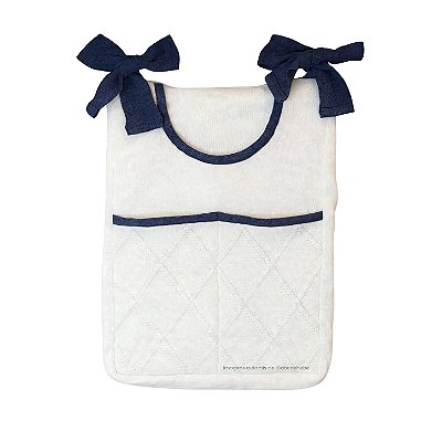 Porta-Treco em Tricô Branco - Trama Losango - Azul Marinho Tirreno
