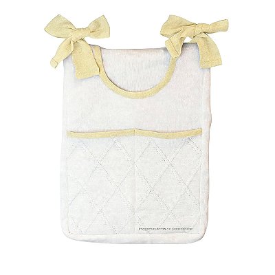 Porta-Treco em Tricô Branco - Trama Losango - Amarelo Charm