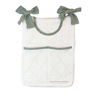 Porta-Treco em Tricô Branco - Trama Losango - Verde M.Plantação