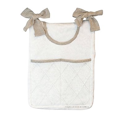 Porta-Treco em Tricô Branco - Trama Losango - Bege Nuvem