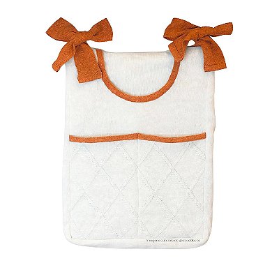 Porta-Treco em Tricô Branco - Trama Losango - Laranja Dune
