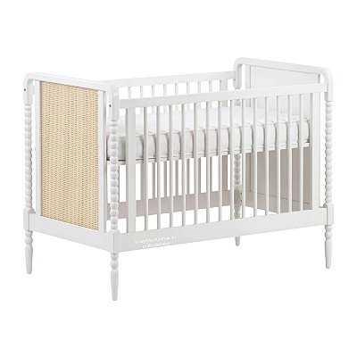 Berço Madeira Maciça Com Rattan Solene - Branco