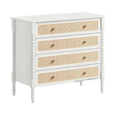Cômoda 4 Gavetas Madeira Maciça E Palha Solene - Branco