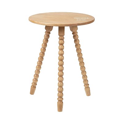 Mesa Lateral De Apoio Em Madeira Maciça Com Design Torneado Solene - Carvalho Malva