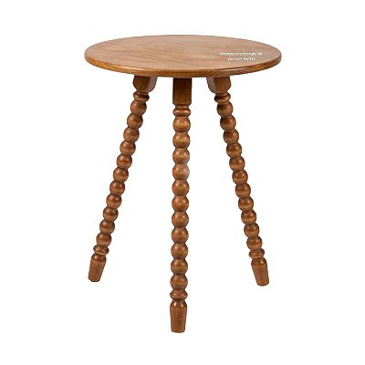 Mesa Lateral De Apoio Em Madeira Maciça Com Design Torneado Solene - Nogueira