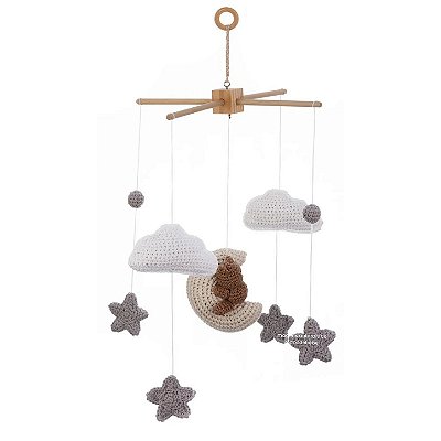 Móbile Amigurumi Com Ursinho, Lua, Estrelas E Nuvens - Teddy - 115110