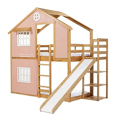 Beliche Cabana Com Escorregador Sweet Home - Rosa/Madeira