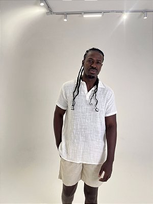 Bata Manga Curta de Algodão Rústico Off White