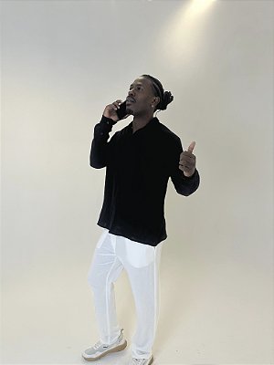 Bata M/L de Algodão Rústico Preta