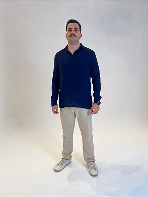 Bata M/L de Algodão Rústico Azul Marinho