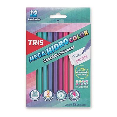 Canetinhas Mega Hidro Color Tons Pastel 12 Cores - Tris