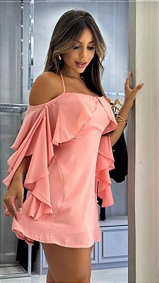 Vestido Curto Com Babados na Manga