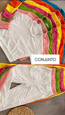 Conjunto Blusa e Calça Moleton Com Aplicação Brilho