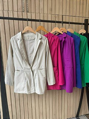 Maxi Blazer Em Linho Com Bolso