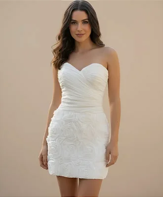 Vestido Tomara que Caia Com bojo Detalhes Em Flores