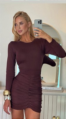 Vestido Curto  Manga Longa Tricot Modal
