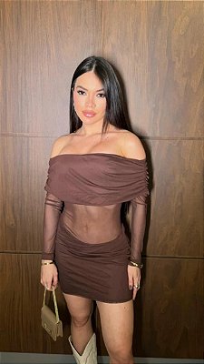 Vestido Curto Ombro a Ombro Tule