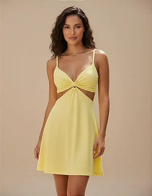 Vestido Curto Com Recortes Amarelo