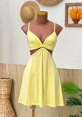 Vestido Curto Com Recortes Amarelo