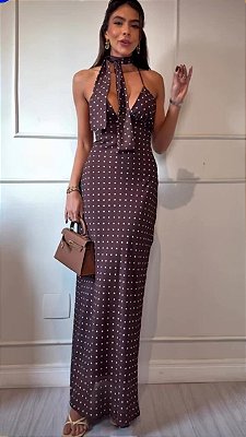 Vestido Longo De Poá Costas Com Amarração