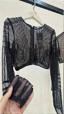 Cropped Manga Longa Bordado