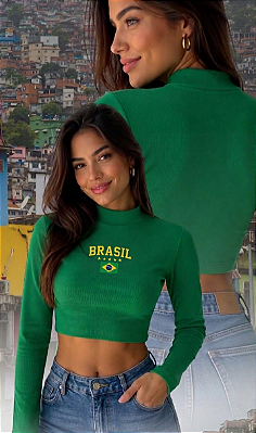 Cropped Manga Longa Gola Alta Brasil Copa Do Mundo