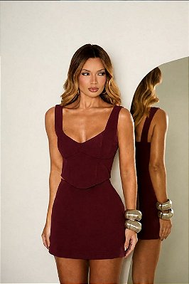 Conjunto Saia e Cropped Marrom