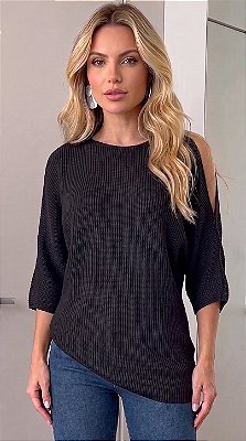Blusa Assimétrica Tricot Preta