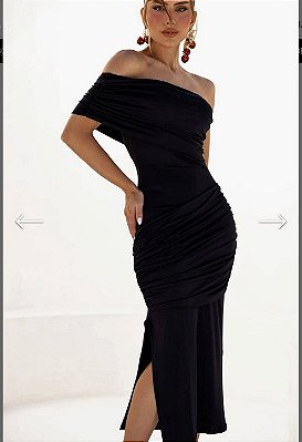 Vestido Midi Nula Manga Preto