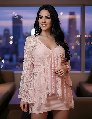 Bata Blusa Manga Longa Renda