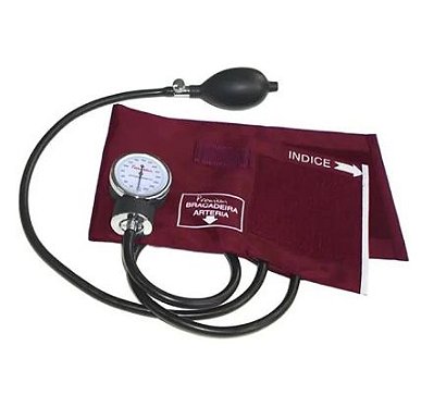Esfigmomanômetro Nylon Vinho c/ Velcro Estetoscópio c/ Mangueira - Premium