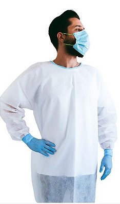 Avental Descartável Branco c/ Detalhe Azul Manga Longa - NC