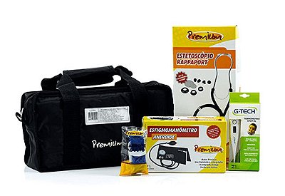 Kit Acadêmico c/ Esteto + Esfigmo Vermelho + Termômetro Digital - G-Tech