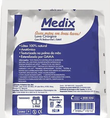 Luva Cirúrgica Látex c/ Pó Tam. 8.0 - Medix