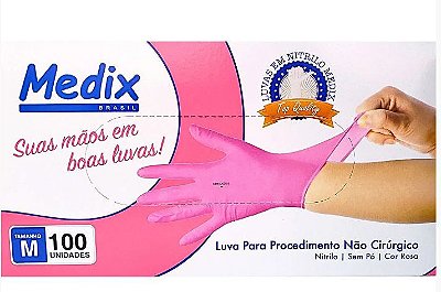 Luva Nitrílica s/ Pó Rosa Tam. M - Medix